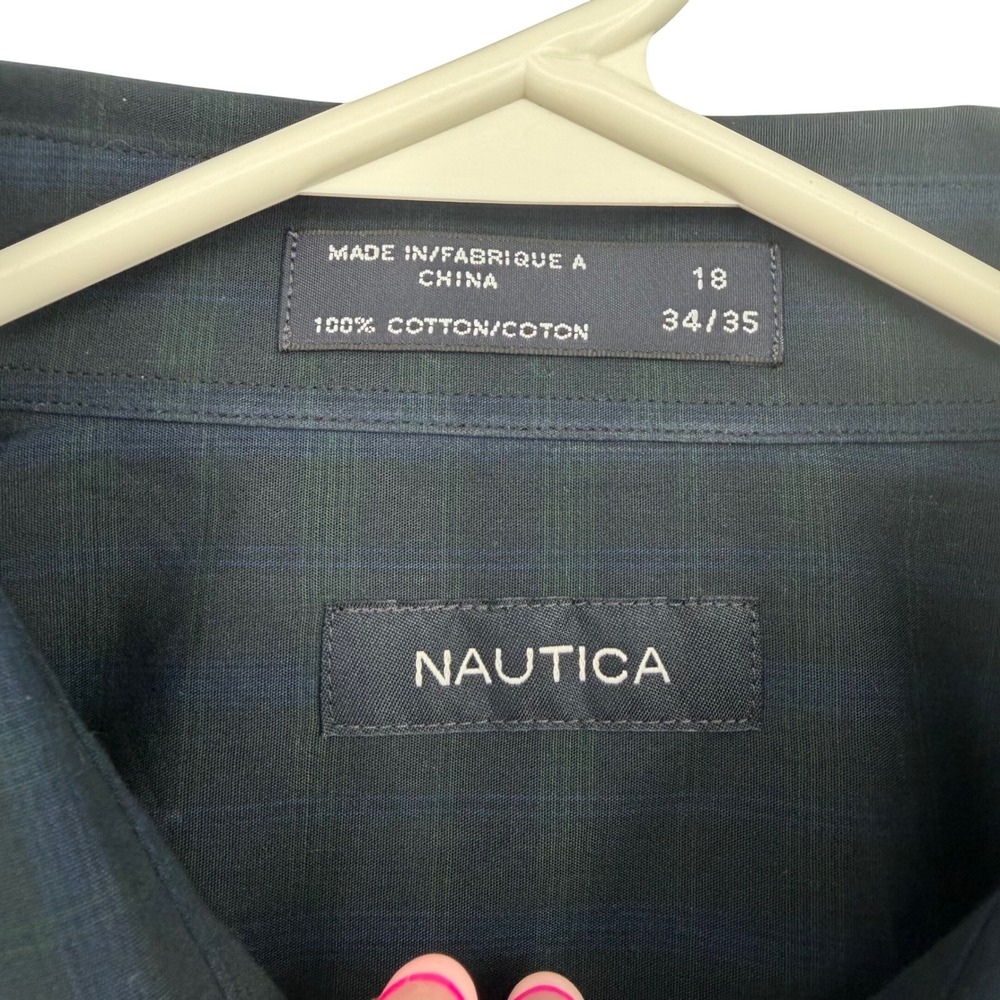 Nautica Button Down Shirt Mens 18 34/35 Black Blue Plaid NWT Preppy Business - Picture 4 of 8